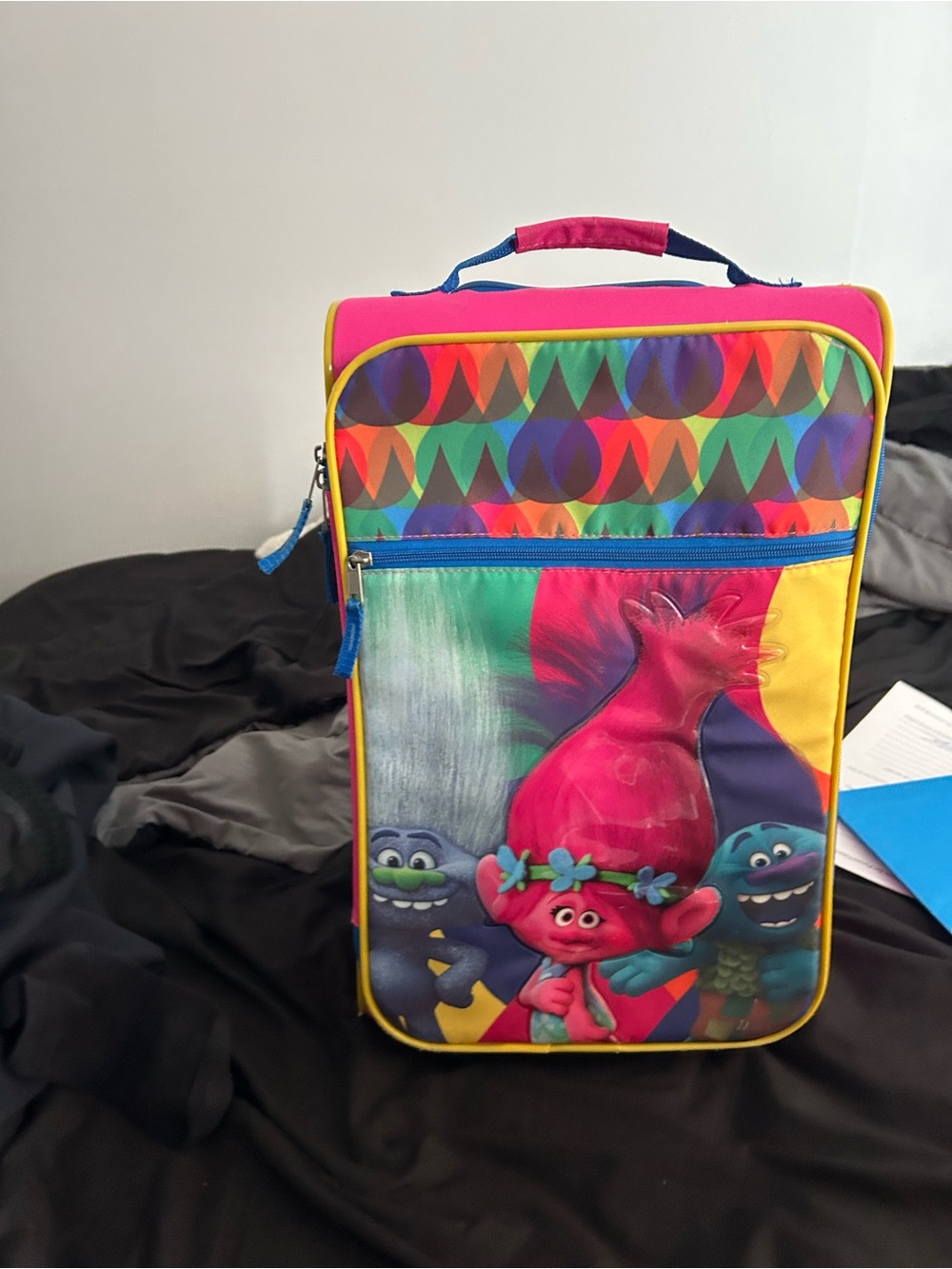 Kids Pink Trolls Character Suitcase with Multicolor Artwork